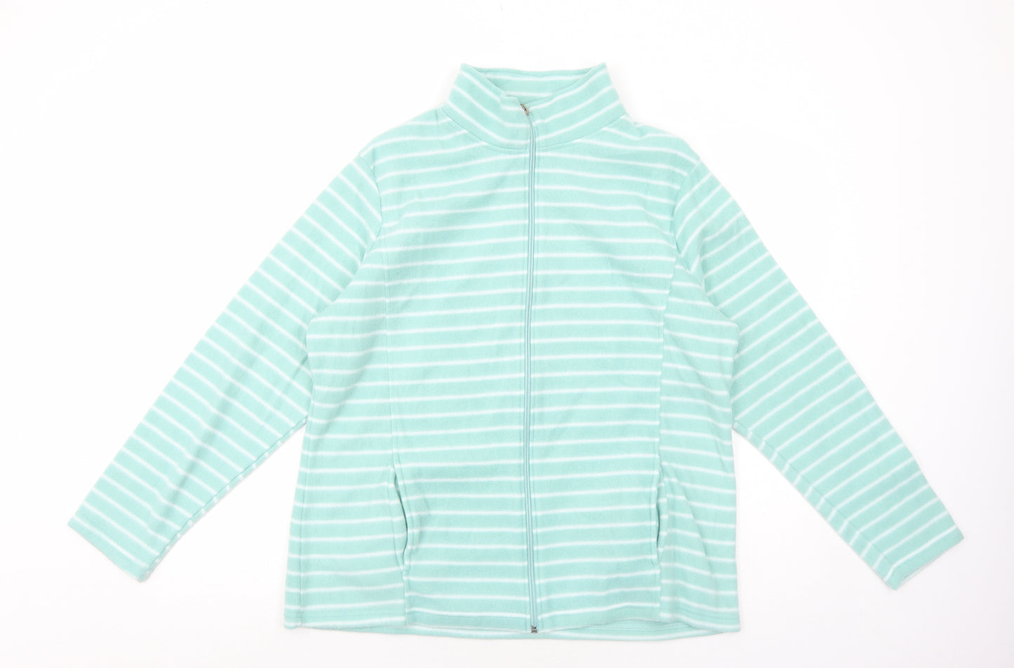 Anne De Lancay Womens Green Striped Jacket Size L Zip