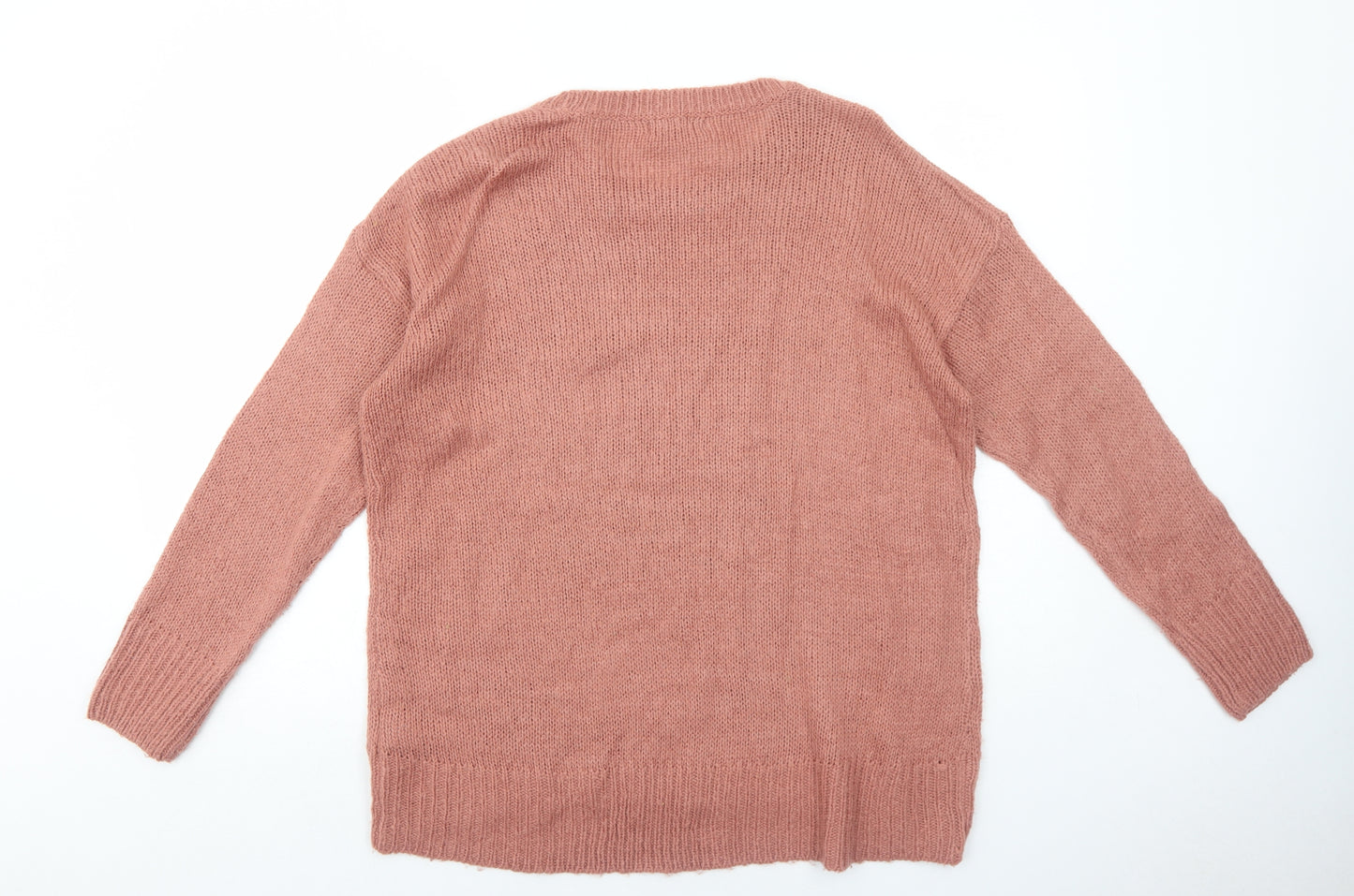 New Look Womens Pink Round Neck Acrylic Pullover Jumper Size L