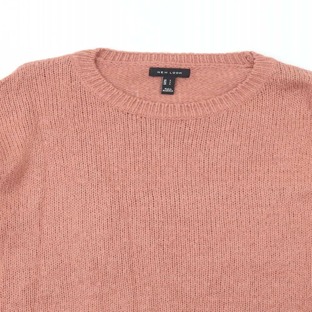 New Look Womens Pink Round Neck Acrylic Pullover Jumper Size L