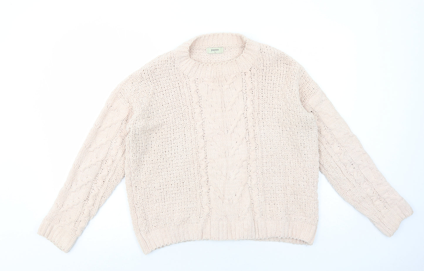 Papaya Womens Pink Round Neck Polyester Pullover Jumper Size S