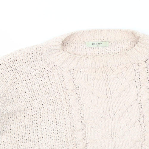 Papaya Womens Pink Round Neck Polyester Pullover Jumper Size S