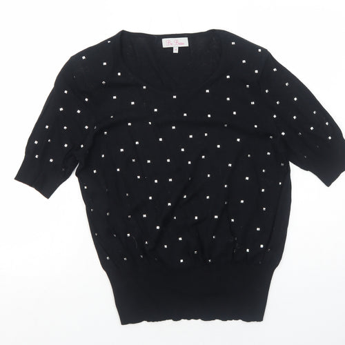 Be Beau Womens Black Round Neck Cotton Pullover Jumper Size 10