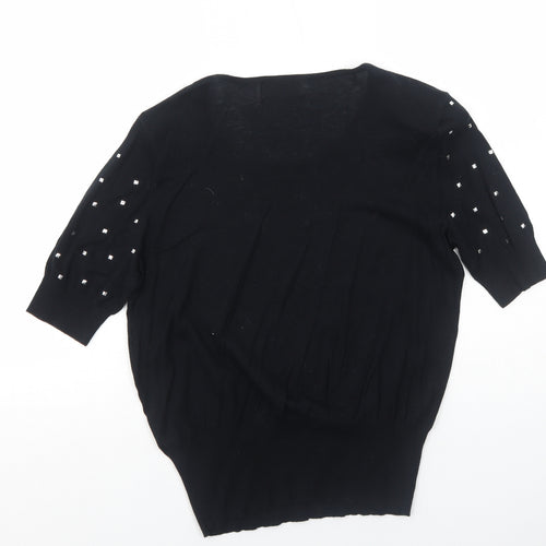 Be Beau Womens Black Round Neck Cotton Pullover Jumper Size 10