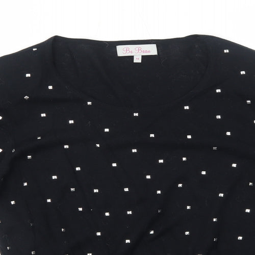 Be Beau Womens Black Round Neck Cotton Pullover Jumper Size 10