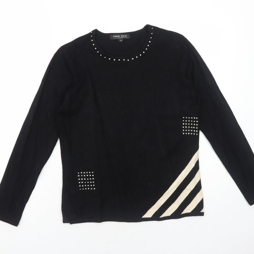 Frank Saul Womens Black Round Neck Viscose Pullover Jumper Size S