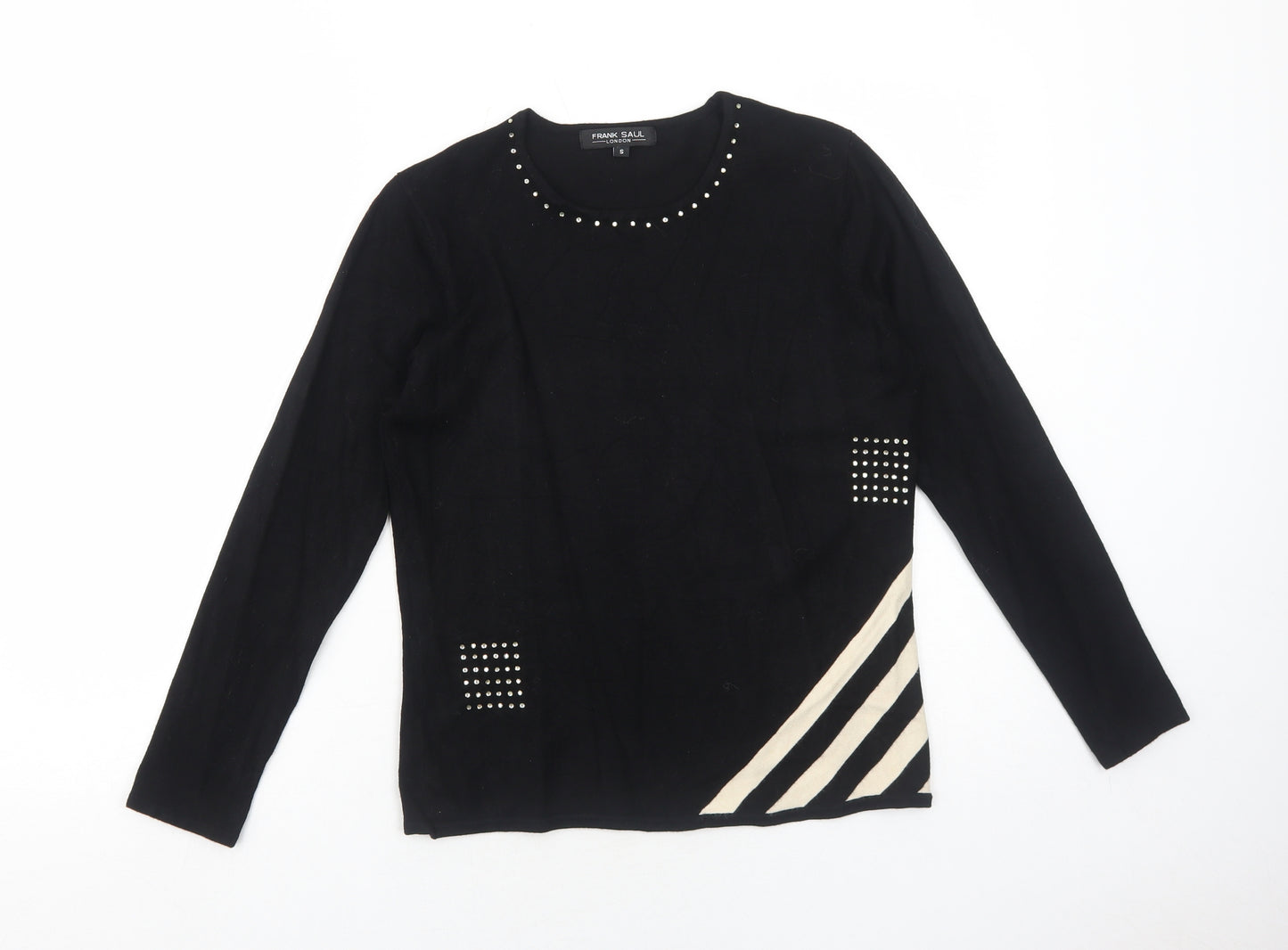 Frank Saul Womens Black Round Neck Viscose Pullover Jumper Size S