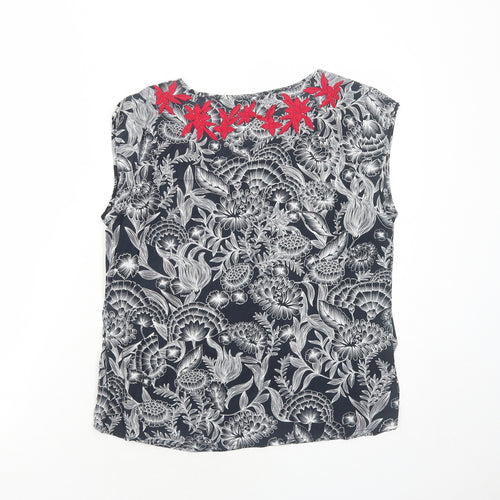 Warehouse Womens Black Floral Viscose Basic Blouse Size 12 Boat Neck