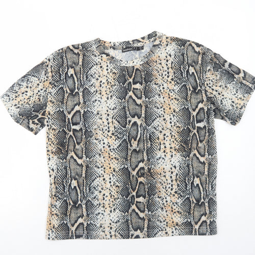 Boohoo Womens Black Animal Print Polyester Basic T-Shirt Size 8 Round Neck - Snakeskin Pattern