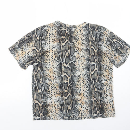 Boohoo Womens Black Animal Print Polyester Basic T-Shirt Size 8 Round Neck - Snakeskin Pattern