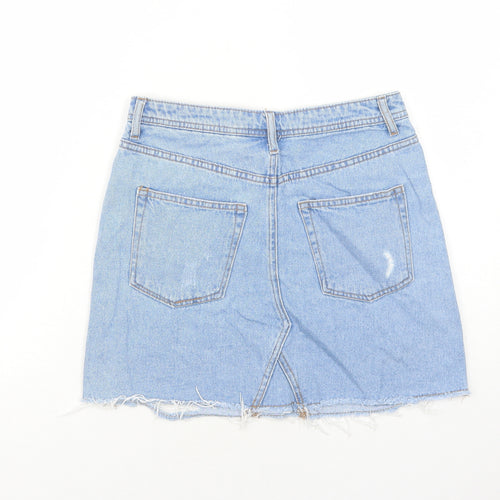 H&M Womens Blue Cotton A-Line Skirt Size 8 Zip