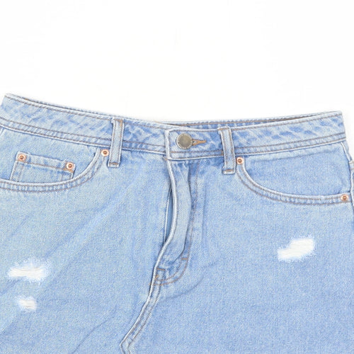 H&M Womens Blue Cotton A-Line Skirt Size 8 Zip