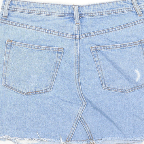 H&M Womens Blue Cotton A-Line Skirt Size 8 Zip