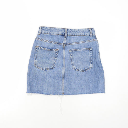 Topshop Womens Blue Herringbone Cotton A-Line Skirt Size 6 Zip