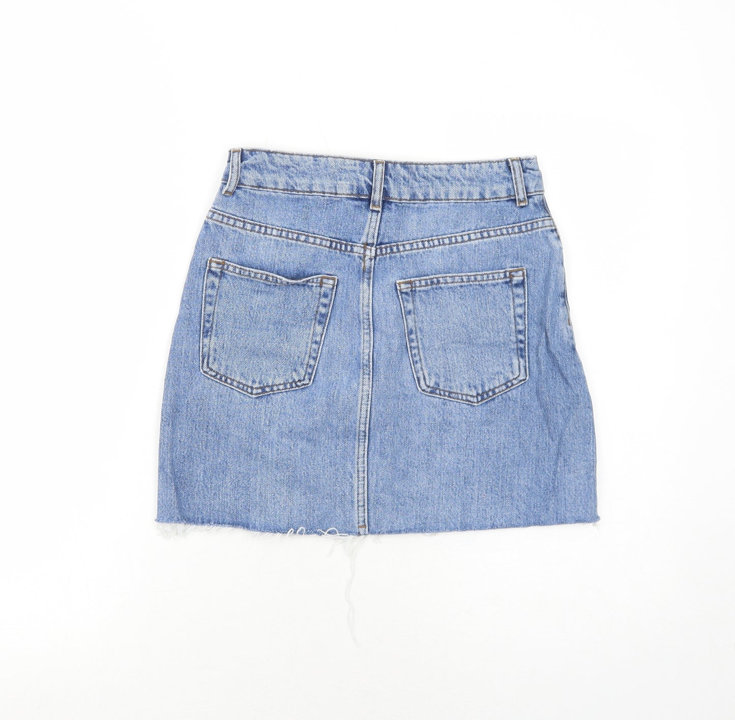 Topshop Womens Blue Herringbone Cotton A-Line Skirt Size 6 Zip
