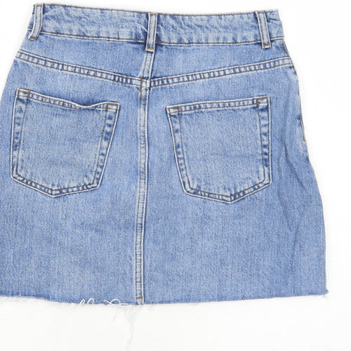 Topshop Womens Blue Herringbone Cotton A-Line Skirt Size 6 Zip