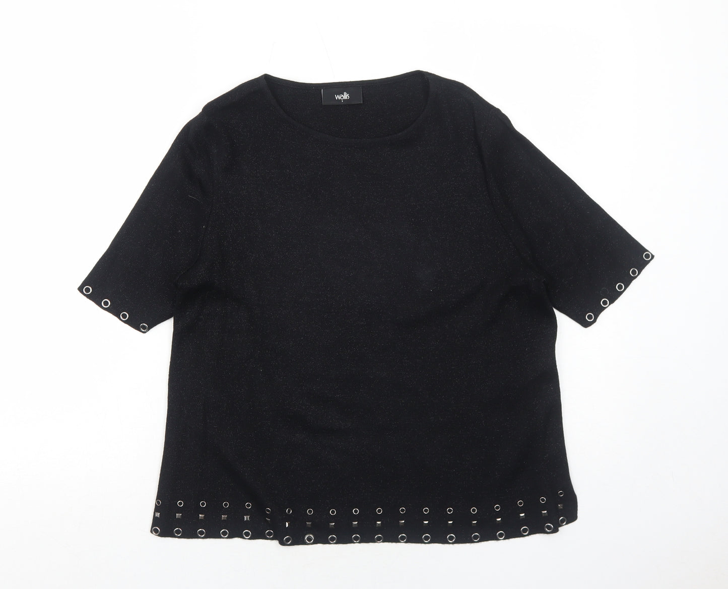 Wallis Womens Black Viscose Basic Blouse Size S Round Neck
