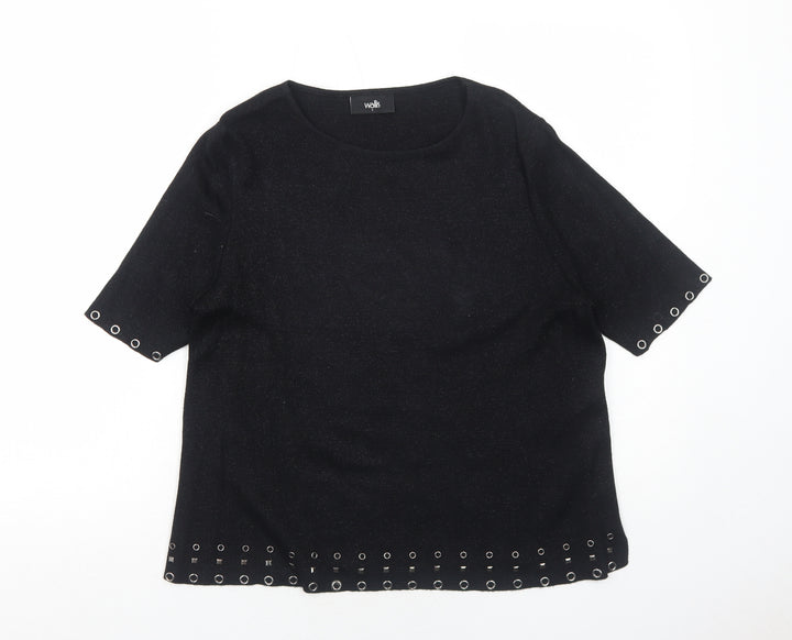 Wallis Womens Black Viscose Basic Blouse Size S Round Neck