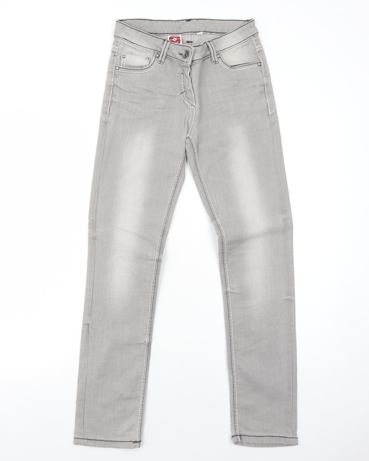 C&A Womens Grey Cotton Straight Jeans Size 6 Regular Zip