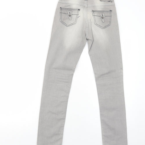 C&A Womens Grey Cotton Straight Jeans Size 6 Regular Zip