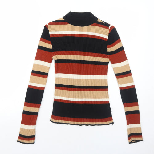 Cooperative Womens Brown Mock Neck Striped Acrylic Pullover Jumper Size XS - Ribbed