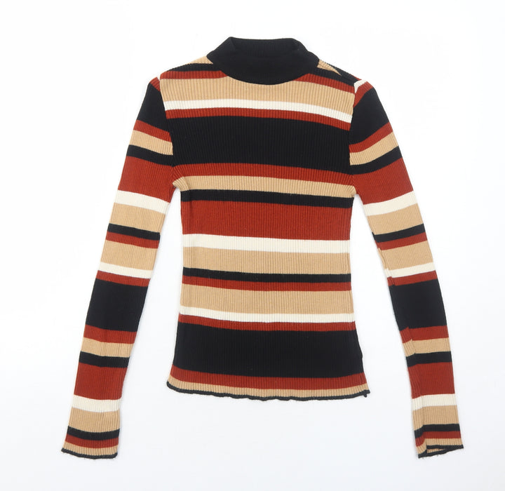 Cooperative Womens Brown Mock Neck Striped Acrylic Pullover Jumper Size XS - Ribbed