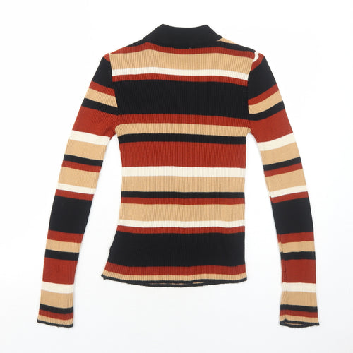 Cooperative Womens Brown Mock Neck Striped Acrylic Pullover Jumper Size XS - Ribbed