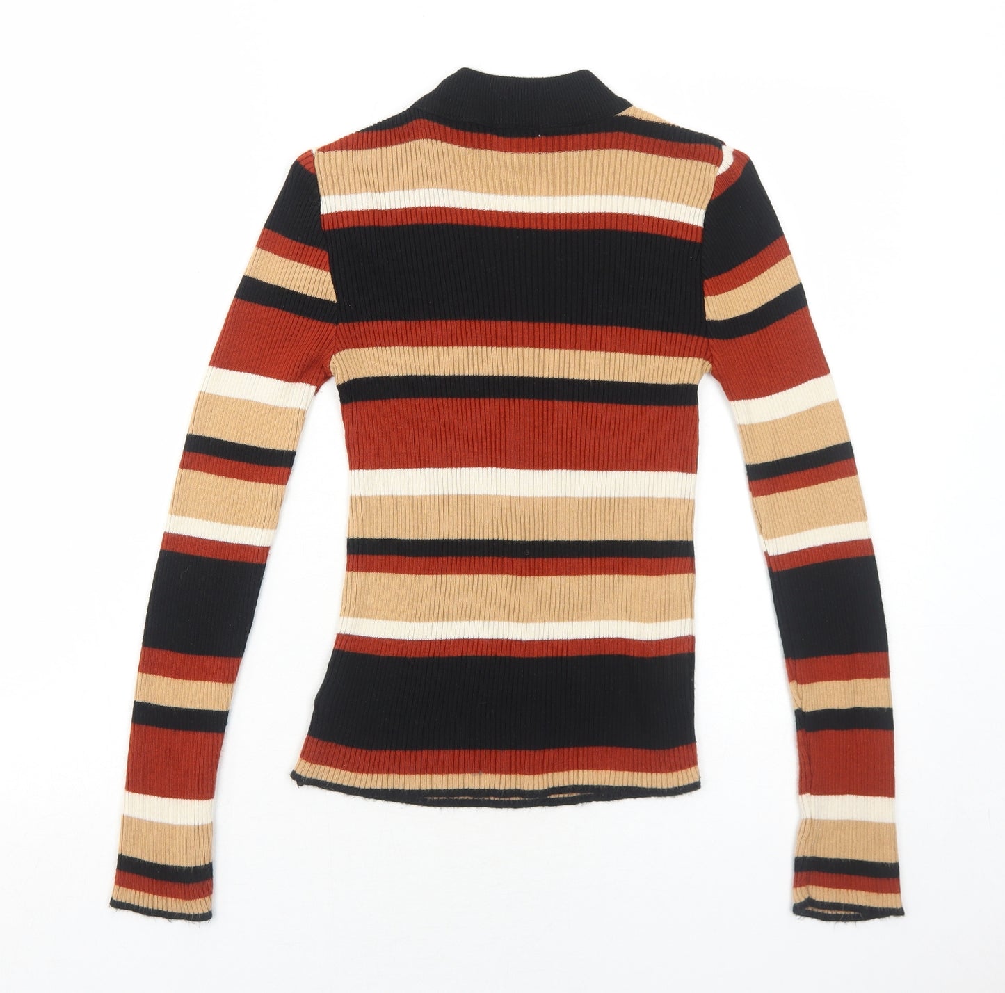 Cooperative Womens Brown Mock Neck Striped Acrylic Pullover Jumper Size XS - Ribbed