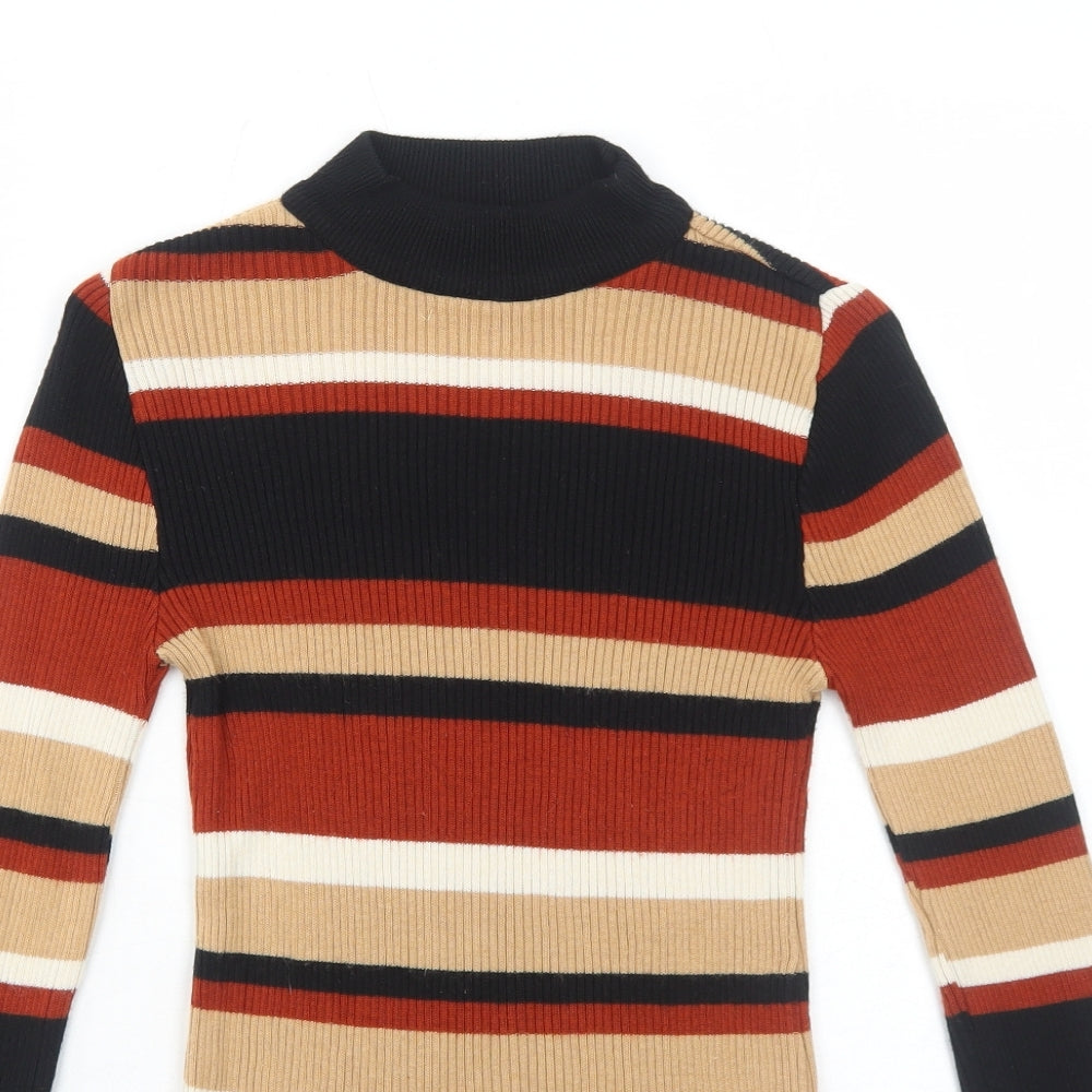 Cooperative Womens Brown Mock Neck Striped Acrylic Pullover Jumper Size XS - Ribbed