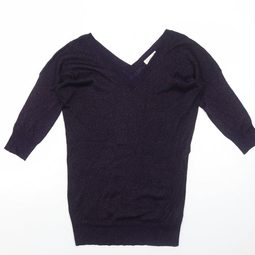 NEXT Womens Purple V-Neck Viscose Pullover Jumper Size 8