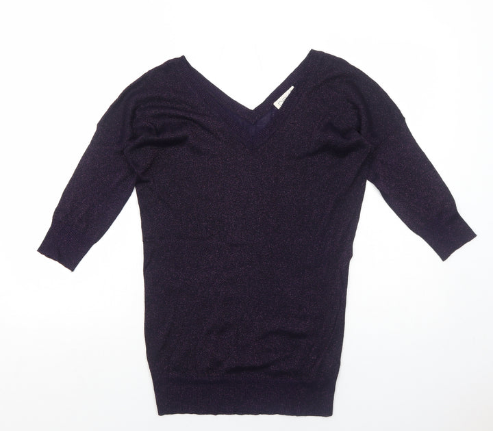 NEXT Womens Purple V-Neck Viscose Pullover Jumper Size 8