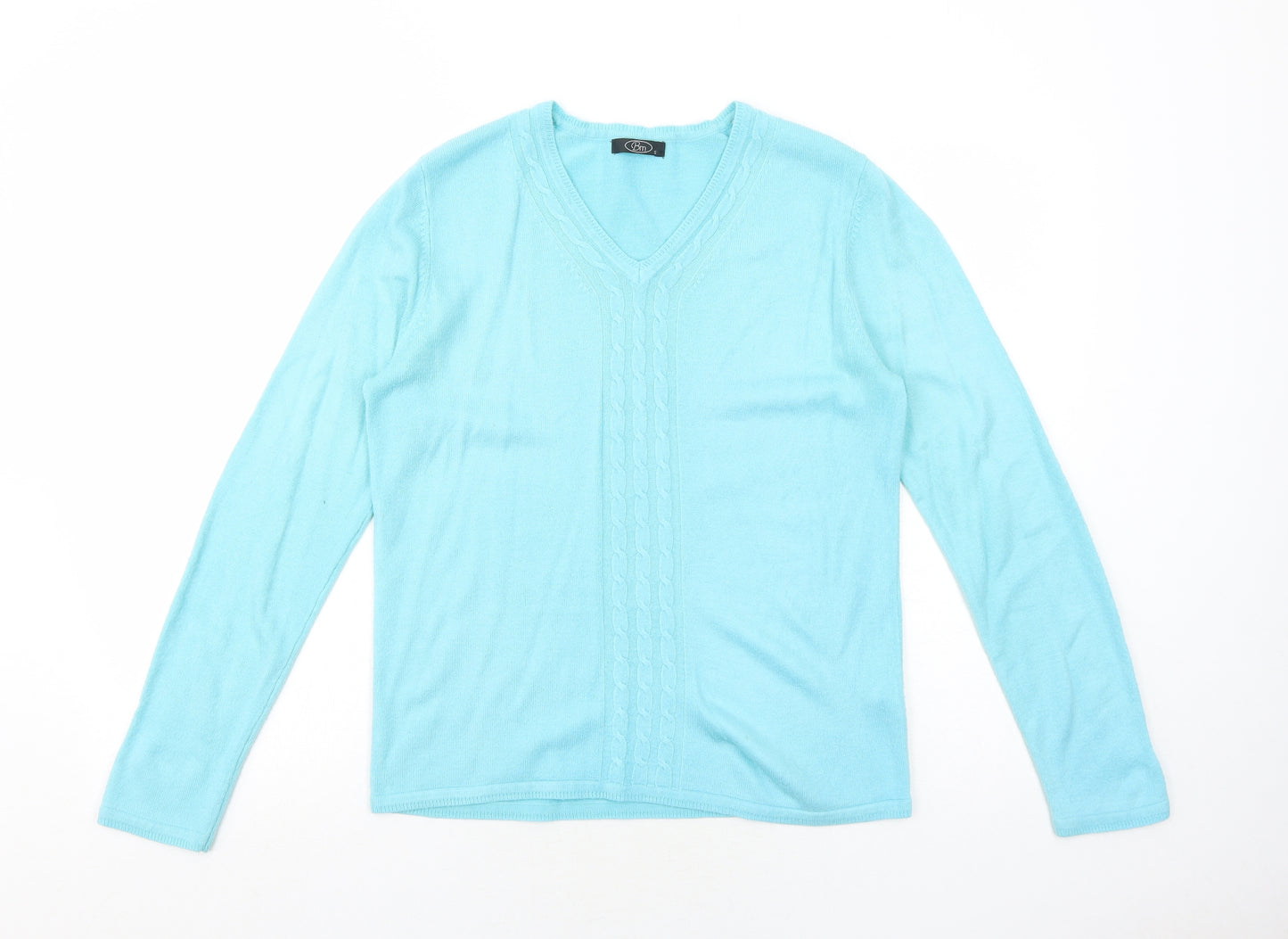 Bonmarché Womens Blue V-Neck Acrylic Pullover Jumper Size S
