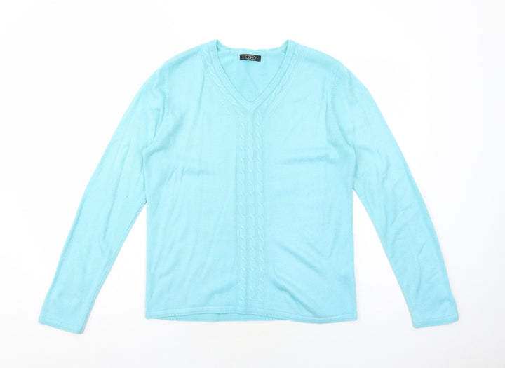 Bonmarché Womens Blue V-Neck Acrylic Pullover Jumper Size S