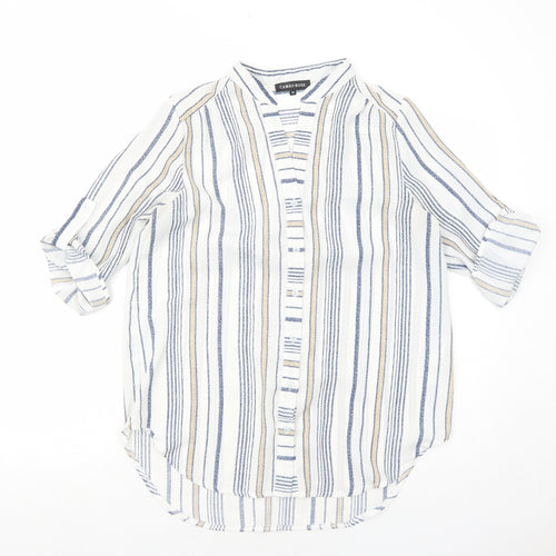 Cameo Rose Womens White Striped Polyester Basic Button-Up Size 10 V-Neck