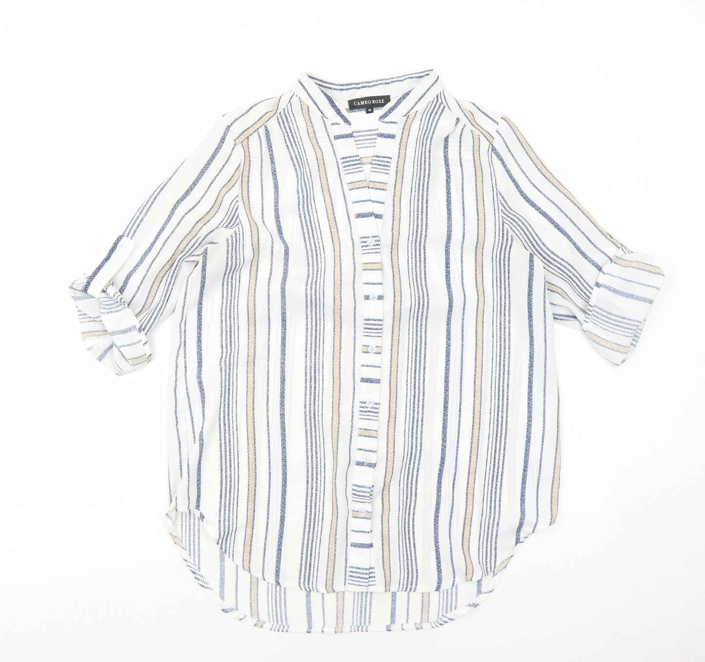 Cameo Rose Womens White Striped Polyester Basic Button-Up Size 10 V-Neck