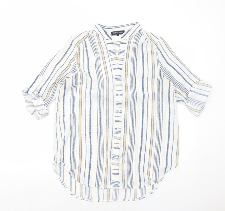 Cameo Rose Womens White Striped Polyester Basic Button-Up Size 10 V-Neck