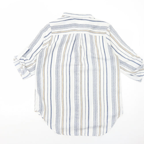 Cameo Rose Womens White Striped Polyester Basic Button-Up Size 10 V-Neck