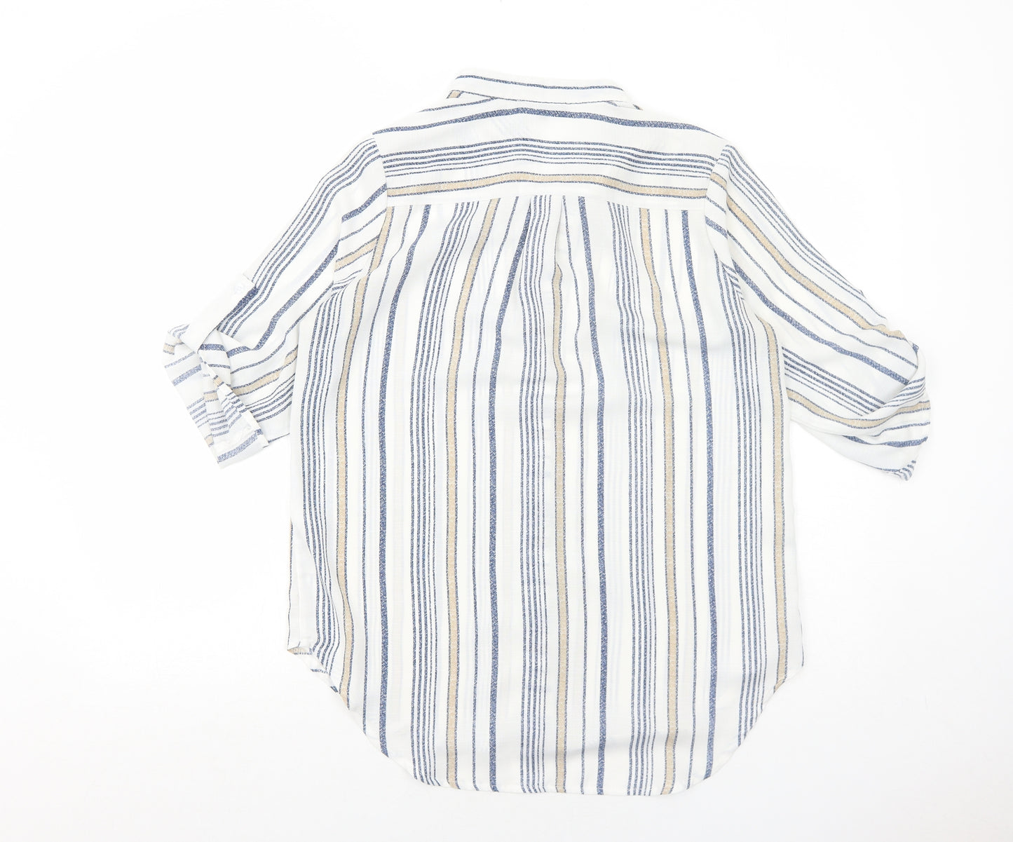 Cameo Rose Womens White Striped Polyester Basic Button-Up Size 10 V-Neck