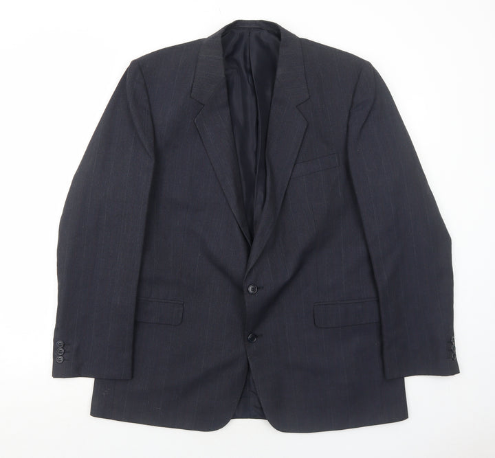 Classics Mens Blue Striped Polyester Jacket Suit Jacket Size 44 Regular