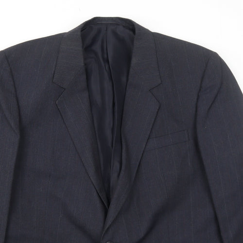 Classics Mens Blue Striped Polyester Jacket Suit Jacket Size 44 Regular