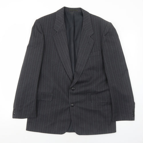 Marlowe Mens Grey Striped Polyester Jacket Suit Jacket Size 40 Regular
