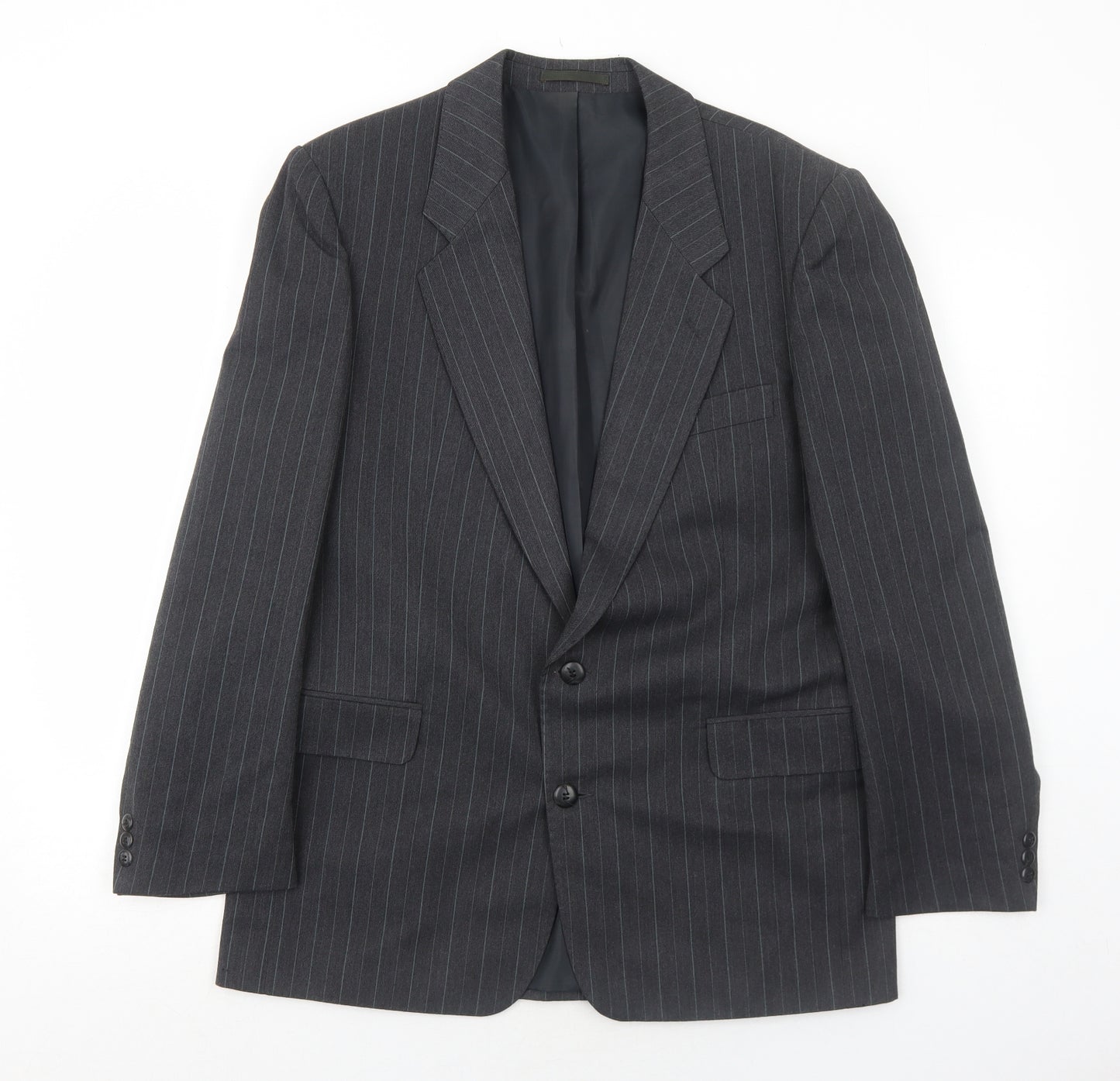 Marlowe Mens Grey Striped Polyester Jacket Suit Jacket Size 40 Regular