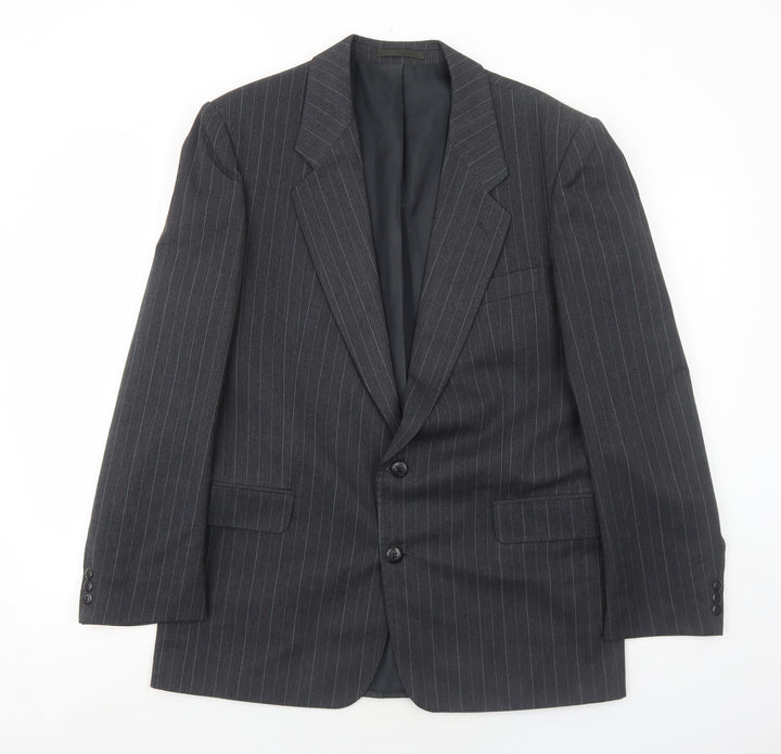 Marlowe Mens Grey Striped Polyester Jacket Suit Jacket Size 40 Regular