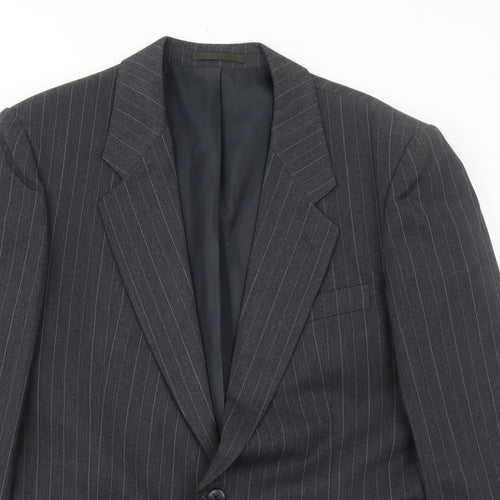 Marlowe Mens Grey Striped Polyester Jacket Suit Jacket Size 40 Regular