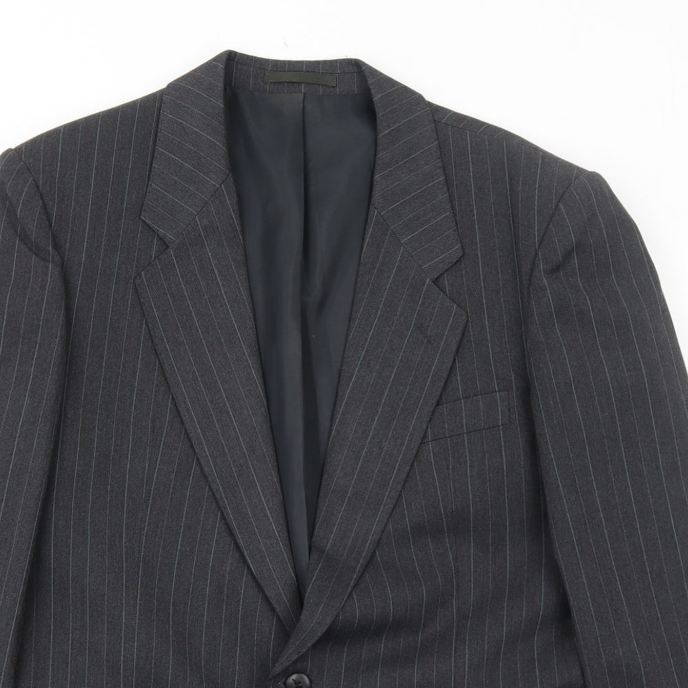 Marlowe Mens Grey Striped Polyester Jacket Suit Jacket Size 40 Regular