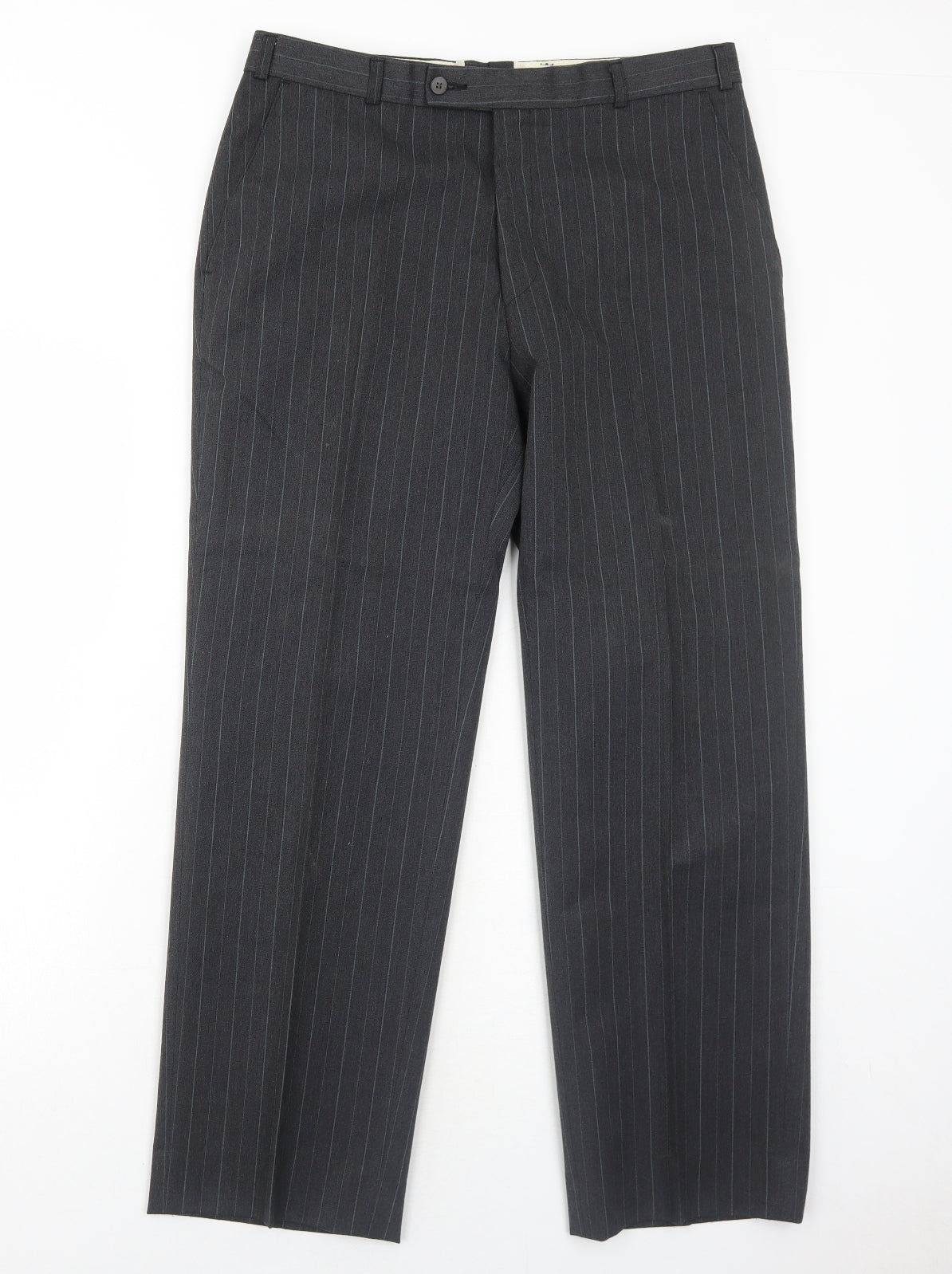 Marlowe Mens Grey Striped Polyester Dress Pants Trousers Size 34 in Regular Zip