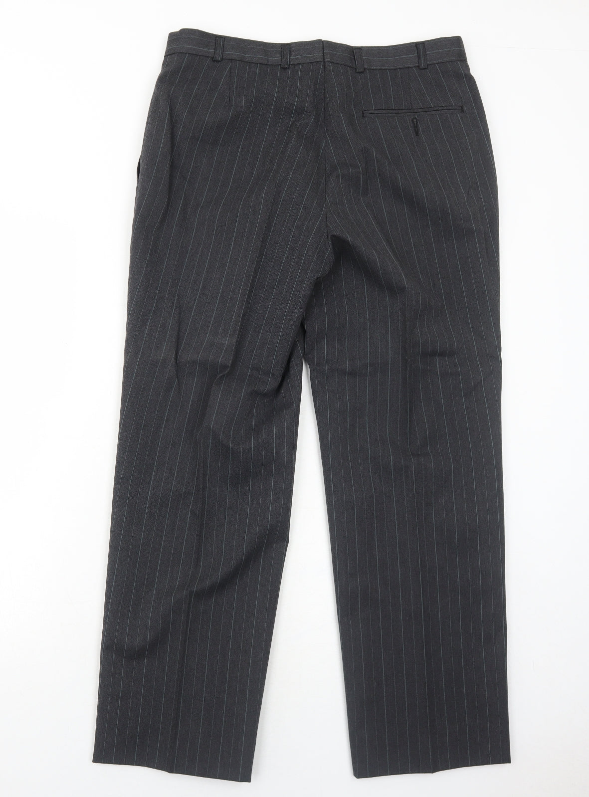 Marlowe Mens Grey Striped Polyester Dress Pants Trousers Size 34 in Regular Zip