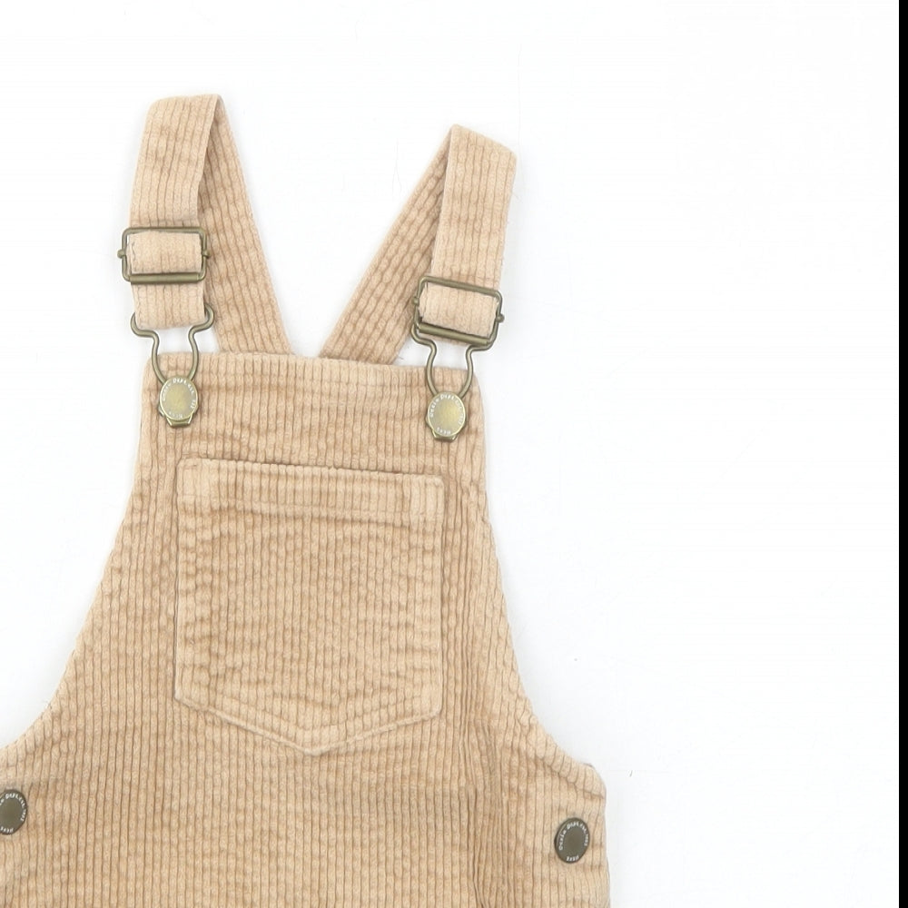 NEXT Girls Brown Cotton Pinafore/Dungaree Dress Size 18-24 Months Square Neck Buckle
