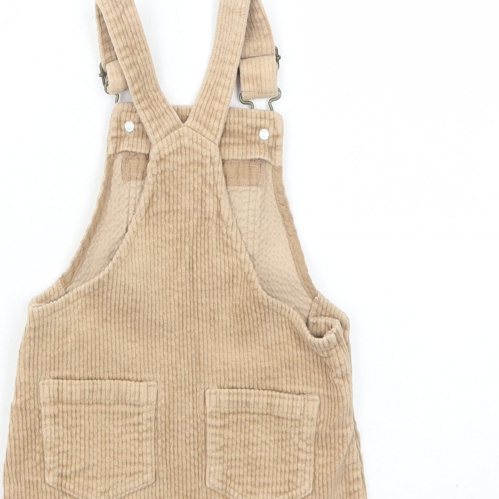 NEXT Girls Brown Cotton Pinafore/Dungaree Dress Size 18-24 Months Square Neck Buckle