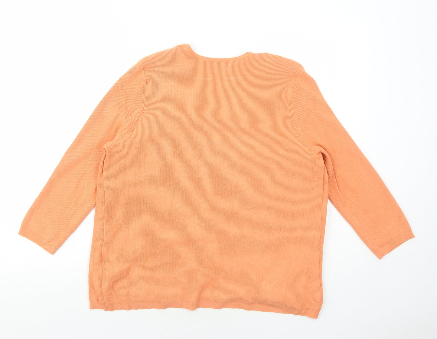 Marks and Spencer Womens Orange Scoop Neck Viscose Cardigan Jumper Size 14 - Crocheted Lace Detail