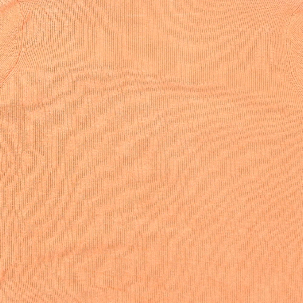 Marks and Spencer Womens Orange Scoop Neck Viscose Cardigan Jumper Size 14 - Crocheted Lace Detail